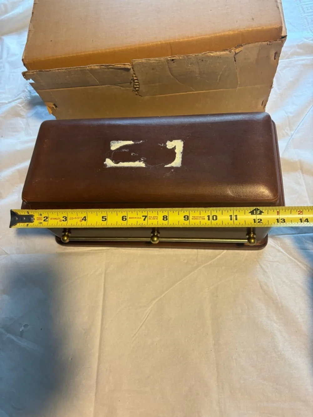 Vintage Mahogany Finish Wood Coffin Liquor Set- 2 DECANTERS + 4 SHOTS GLASSES